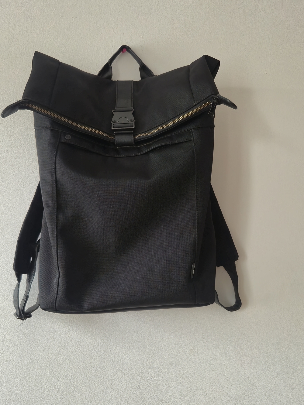 ​Matinique Black Rolltop Utility Backpack Gorpcore Techwear Minimalist Buckle